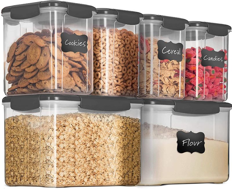 Photo 1 of 12-Piece Airtight Food Storage 6 Containers With 6 Lids - BPA-FREE Plastic Kitchen Pantry Storage Containers - Dry-Food-Storage Containers Set For Flour, Cereal, Sugar, Coffee, Rice, Nuts, Snacks Etc.