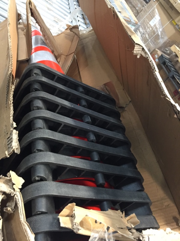 Photo 2 of (8 Cones) BESEA 28” inch Orange PVC Traffic Cones, Black Base Construction Road Parking Cone Structurally Stable Wearproof (28" Height)
