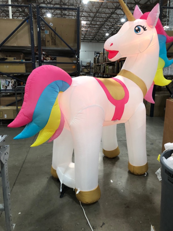 Photo 2 of 7 ft. Pre-Lit LED Lightshow Plush Color Changing Unicorn Christmas Inflatable
