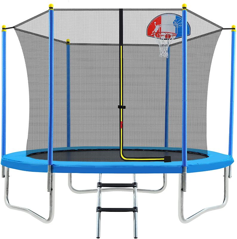 Photo 1 of ***INCOMPLETE BOX 2 OF 2 ***Merax 8FT Trampoline for Kids, Outdoor Trampoline with Safety Enclosure, Basketball Hoop and Ladder, Fast Assembly for Backyard
