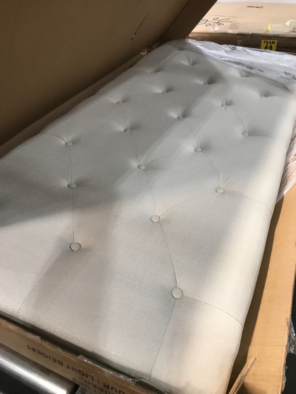 Photo 2 of **INCOMPLETE BOX 1 OF 2 ONLY**Queen Size Upholstered Linen Platform Bed Frame with Button Tufted Headboard, Strong Wood Slat Support, Mattress Foundation, No Box Spring Needed, Easy Assembly, Beige
