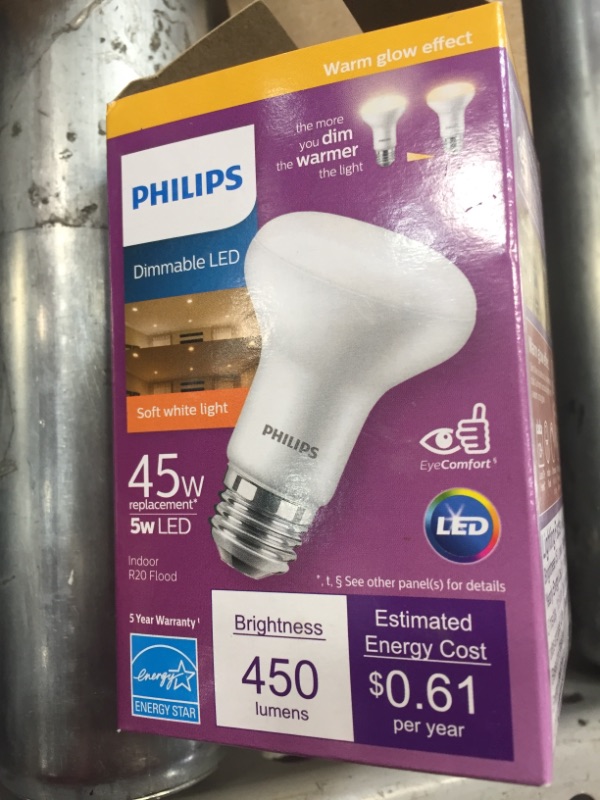 Photo 3 of Philips LED Dimmable R20 Soft White Light Bulb with Warm Glow Effect 450-Lumen, 2700-2200-Kelvin, 6-Watt (45-Watt Equivalent), E26 Base, Frosted, 6-Pack
