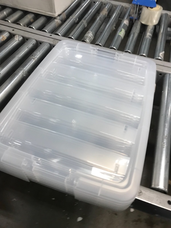 Photo 6 of IRIS USA 54 Qt Clear Plastic Storage Box with Latches, 6 Pack
**1 BOX DAMAGED**