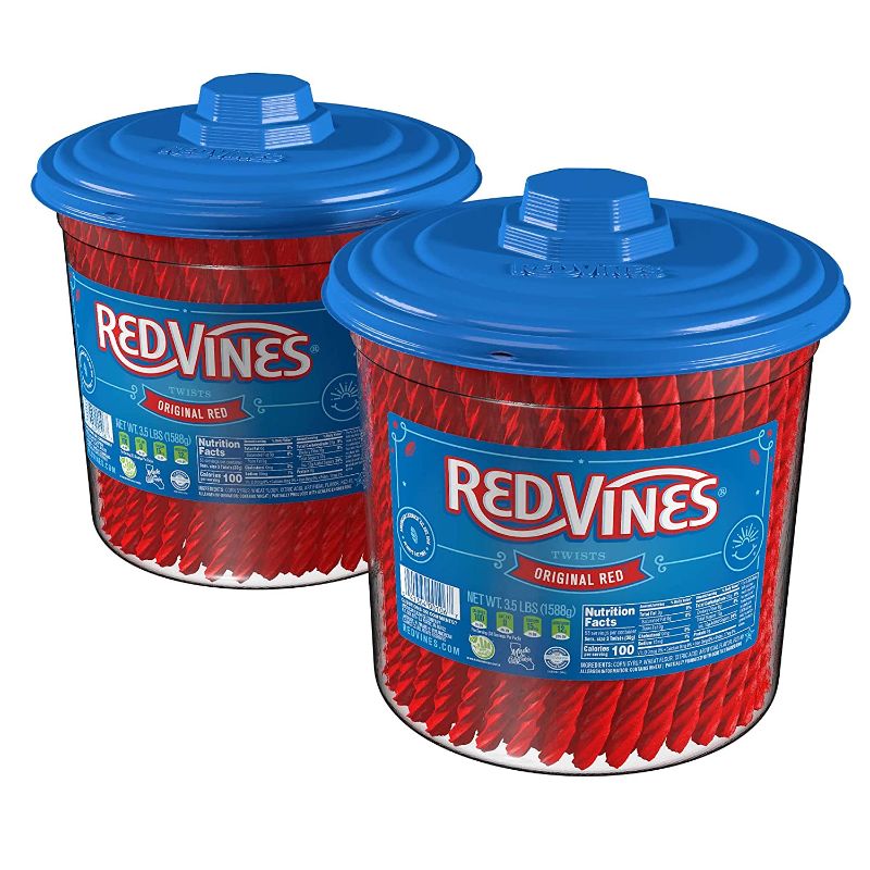 Photo 1 of (2 BUCKETS)EXPIRATION DATE: 08/02/2022
Red Vines Licorice, Original Red Flavor Soft & Chewy Candy Twists, 3.5 lbs, 56 Ounce
