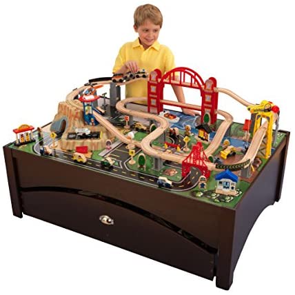 Photo 1 of (missing some hardware) -- KidKraft Metropolis Wooden Train Set & Table with 100 Pieces and Storage Drawer, Espresso, Gift for Ages 3+
