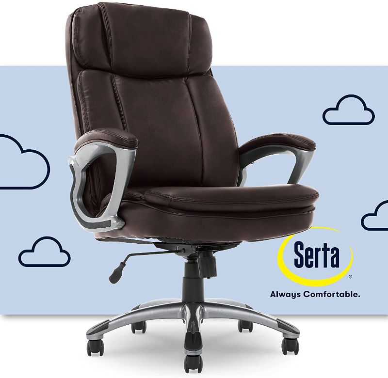 Photo 1 of Serta Big & Tall Executive Office Chair High Back All Day Comfort Ergonomic Lumbar Support, Bonded Leather, Brown
