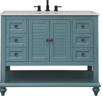 Photo 1 of **FAUCET NOT INCLUDED**Hamilton 43 in. W x 22 in. D x 35 in. H Open Shutter Bathroom Vanity in Sea Glass with Grey Granite Top
