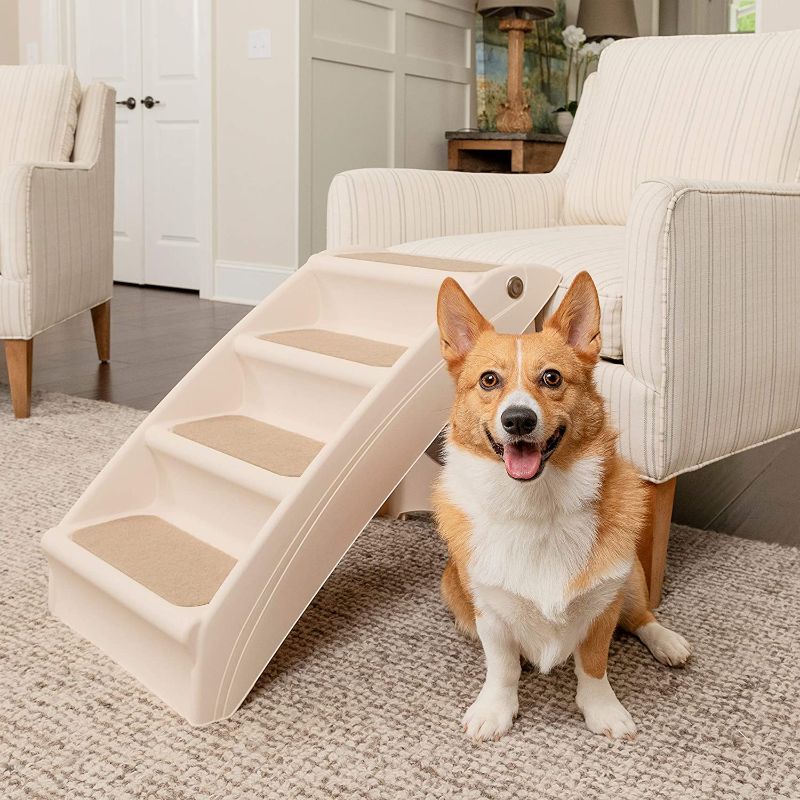 Photo 1 of **BROKEN*
PetSafe CozyUp Folding Pet Steps - Pet Stairs for Indoor/Outdoor at Home or Travel - Dog Steps for High Beds - Dog Stairs with Siderails, Non-Slip Pads - Durable, Support up to 150 lbs - Large, Tan
