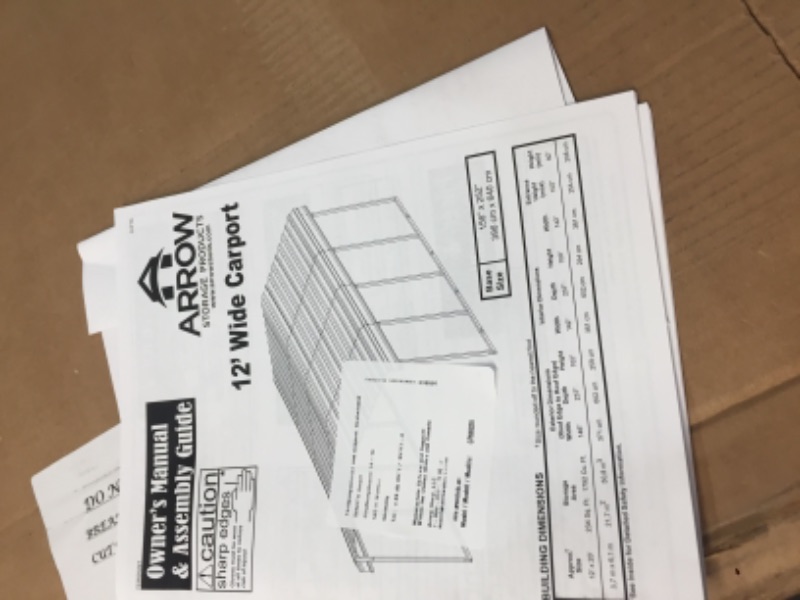 Photo 1 of **THREE BOXES TOTAL**
Arrow Shed 12' x 29' x 7' 29-Gauge Carport with Galvanized Steel Roof Panels, 12' x 29' x 7', Black/Eggshell
