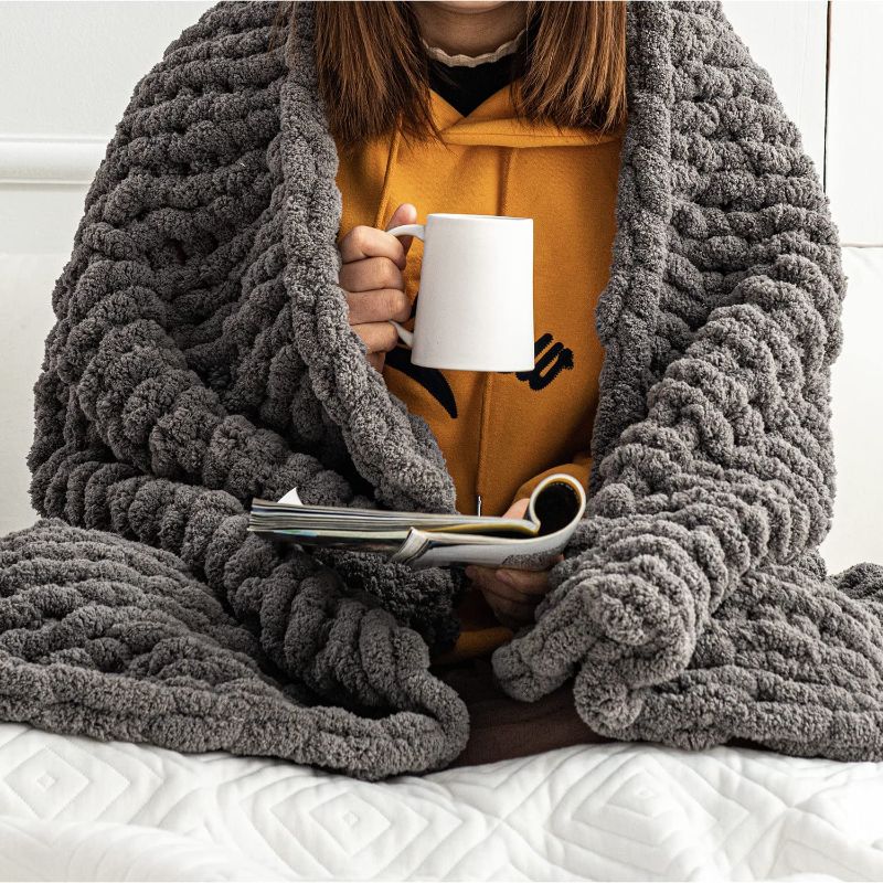 Photo 1 of **THROW IS TORN**
Chunky Knit Blanket Throw -  - Soft Knitted Blanket -Machine Washable Crochet Blanket - Handmade Cable Knit Throw Blanket for Couch, Bed (Slate Grey)
