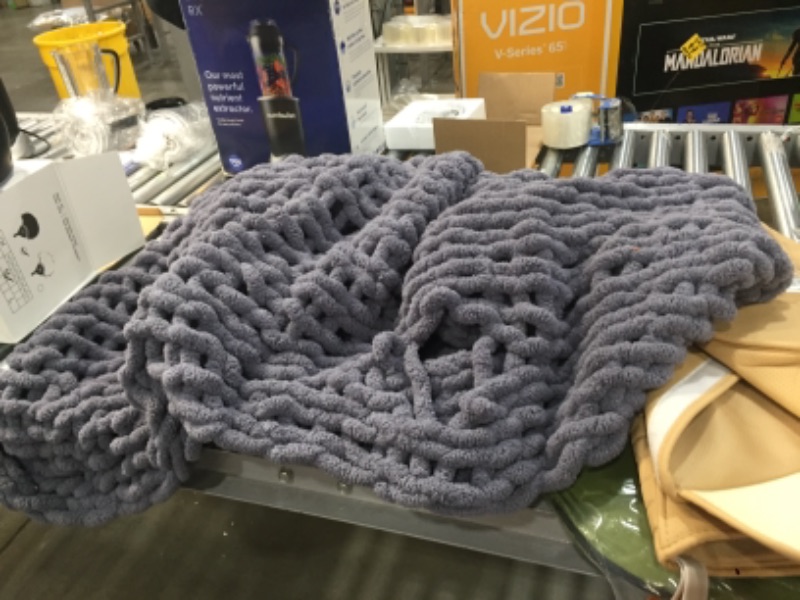 Photo 1 of **THROW IS TORN**
Chunky Knit Blanket Throw -  - Soft Knitted Blanket -Machine Washable Crochet Blanket - Handmade Cable Knit Throw Blanket for Couch, Bed (Slate Grey)
