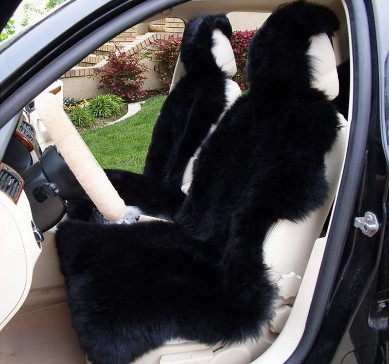 Photo 1 of **ONE CAR SEAT COVER  ONLY**
OKAYDA Fur Car Seat Cover Genuine Australia Lambskin Luxury Long Wool Front Seat Cover Universal Size Fits Most Cars, Trucks, SUV or Vans ( Black 1 Piece )
