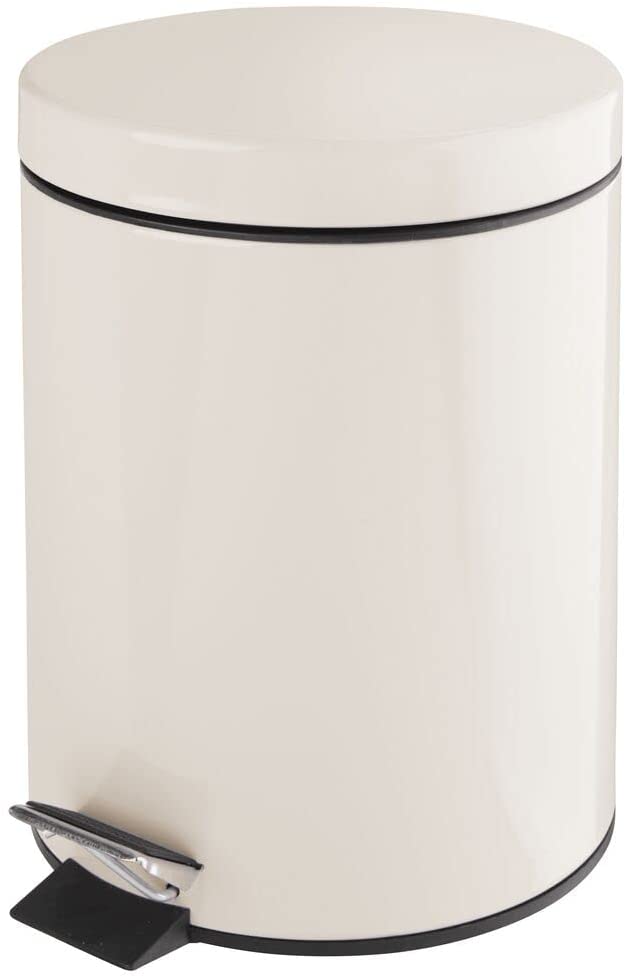 Photo 1 of mDesign 5 Liter Round Small Metal Step Trash Can Wastebasket, Garbage Container Bin - for Bathroom, Powder Room, Bedroom, Kitchen, Craft Room, Office, Removable Liner Bucket - Cream/Beige
