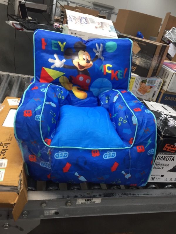 Photo 2 of Idea Nuova Disney Mickey Mouse Kids Nylon Bean Bag Chair with Piping & Top Carry Handle
