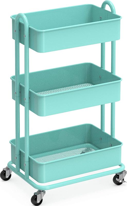 Photo 1 of **SIMILAR TO STOCK PHOTO**
SimpleHouseware Heavy Duty 3-Tier Metal Utility Rolling Cart, Turquoise
