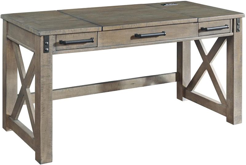 Photo 1 of **THERE MAY BE DAMAGE TO CORNERS**
Signature Design by Ashley Aldwin Rustic Farmhouse 60" Home Office Lift Top Desk with Charging Ports, Distressed Gray
