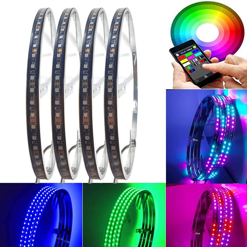 Photo 1 of NBWDY 4Pcs 15.5 inch Dancing/Chasing Color LED Wheel Ring Lighting Kits with APP Controller, RGB Dream Color 288LEDs LED Wheel Ring Lamps for Jeep Car Truck SUV Jeep Pickup
