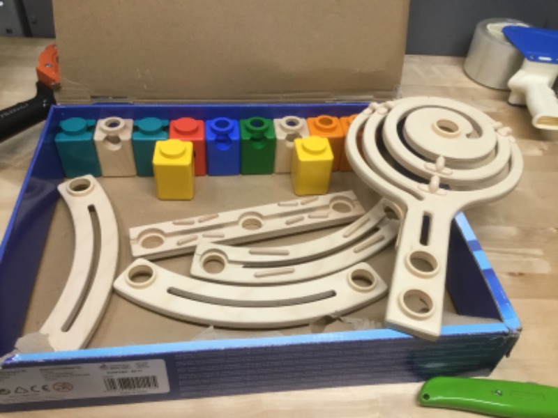 Photo 2 of Hape Quadrilla Cliffhanger Wooden Marble Run Blocks | Marble Maze Run Set, Early Educational STEM