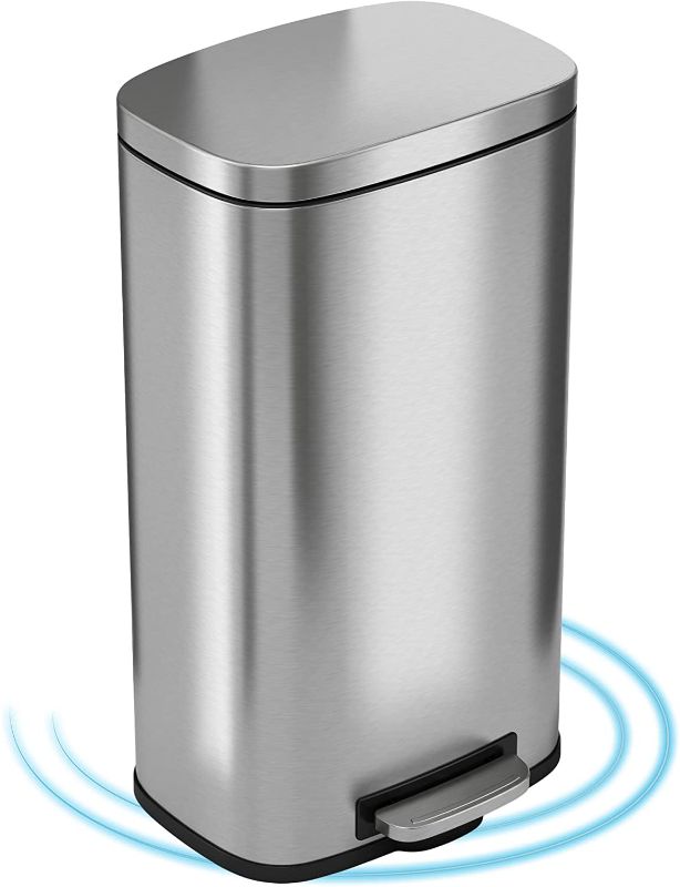 Photo 1 of **2 MINOR DENTS**
iTouchless SoftStep 8 Gallon Step Trash Can with Odor Control System & Removable Inner Bucket, Stainless Steel 30 Liter Pedal Garbage Bin for Office, Home and Kitchen
