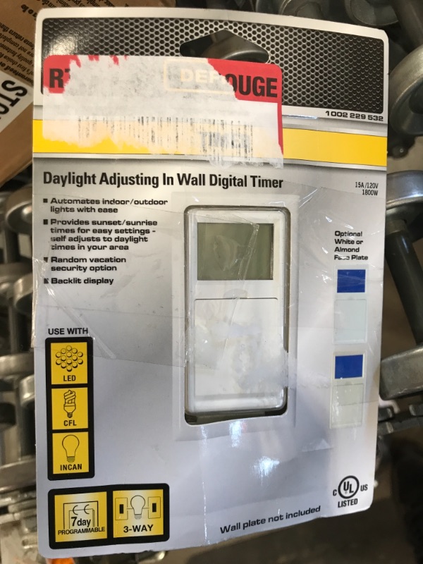 Photo 2 of 15 Amp In-Wall 3-Way Daylight Adjusting Digital Timer Switch with Screw Terminals, White
