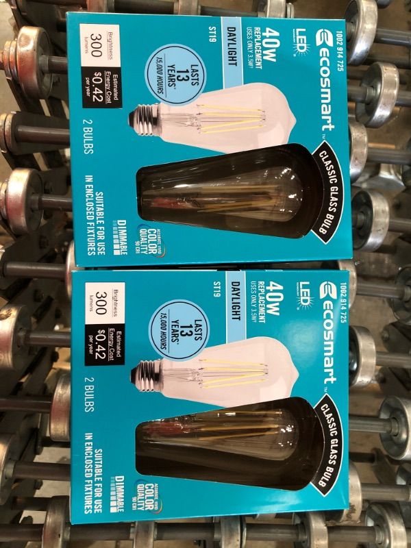 Photo 2 of EcoSmart 40-Watt Equivalent ST19 Antique Edison Dimmable Clear Glass Filament Vintage Style LED Light Bulb Daylight (4-Pack)