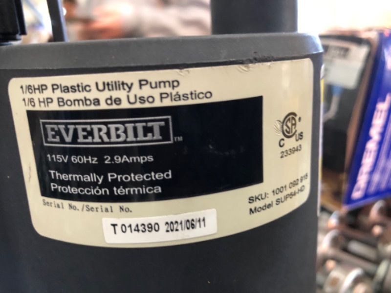 Photo 3 of Everbilt 1/6 HP Plastic Submersible Utility Pump