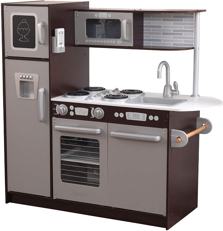 Photo 1 of KidKraft Uptown Espresso Wooden Play Kitchen with Play Phone, Chalkboard & Towel Rack, Espresso, Gift for Ages 3+