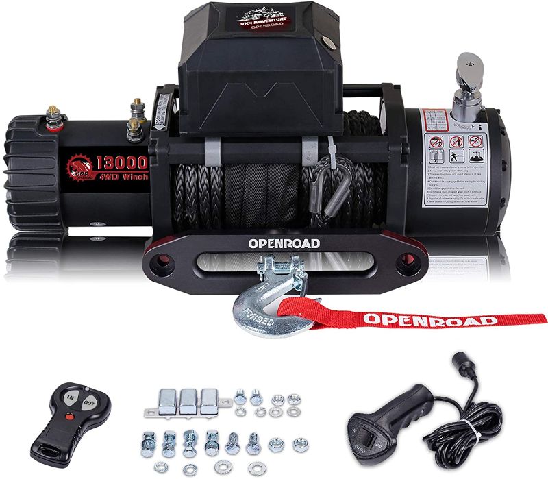 Photo 1 of OPENROAD 13000Lbs 12 Volts Electric Winch, Winch for Truck/4×4, 13000Lbs/5896kg Electric Winch Kit, With 26m/85ft Winch Synthetic Rope, Towing Off-Road Electric Winch Recovery kit (13000Lbs Black)