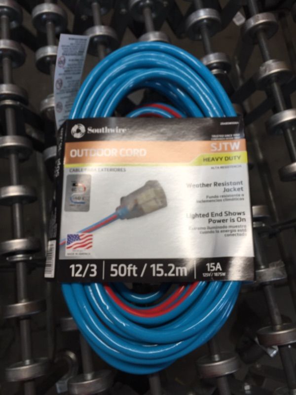 Photo 2 of Southwire 50 ft. 12/3 SJTW Hi-Visbility Multi-Color Outdoor Heavy-Duty Extension Cord with Power Light Plug