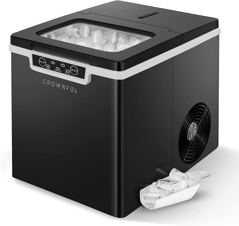 Photo 1 of CROWNFUL Ice Maker Countertop Machine, 9 Ice Cubes Ready in 8 Minutes, 26lbs Bullet Ice Cubes in 24H, Electric Ice Maker with Scoop and Basket - Black
