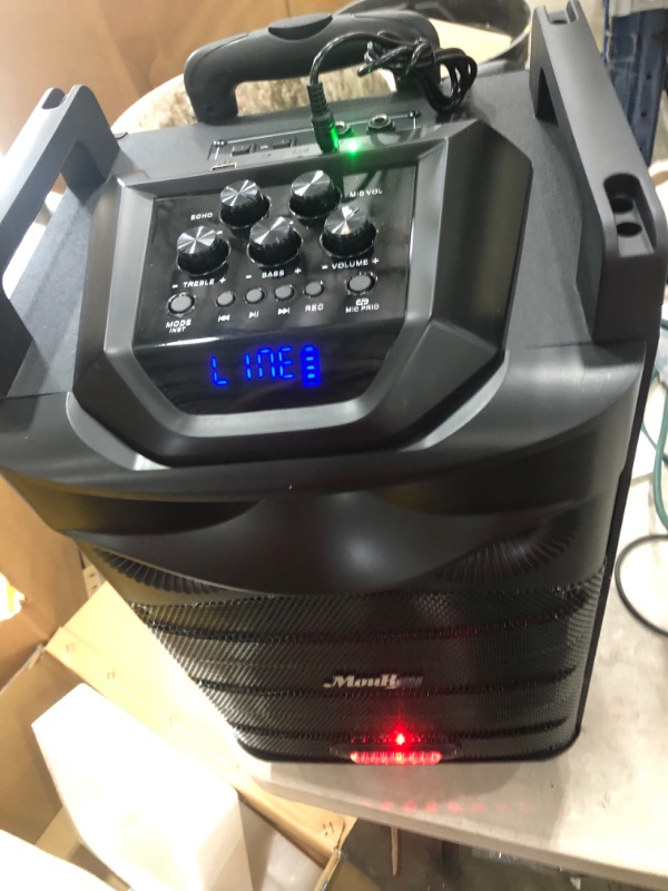 Photo 2 of Moukey Karaoke Machine Speaker,Bluetooth Outdoor Portable Wireless Speaker PA System with 10" Subwoofer, DJ Lights,Rechargeable Battery, Microphone, Recording, MP3/USB/TF/FM (RMS 140W to 520W Peak)
