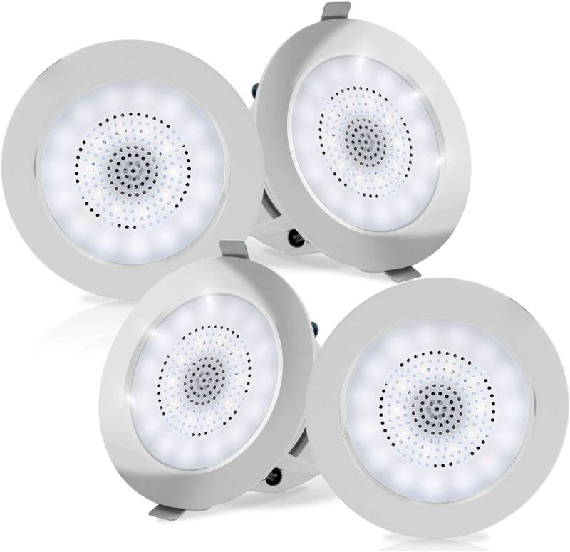 Photo 1 of Pyle 4” Pair Bluetooth Flush Mount In-wall In-ceiling 2-Way Home Speaker System Built-in LED Lights Aluminum Housing Spring Clips Polypropylene Cone & Tweeter 4 Ch Amplifier 320 Watts (PDIC4CBTL4B)
