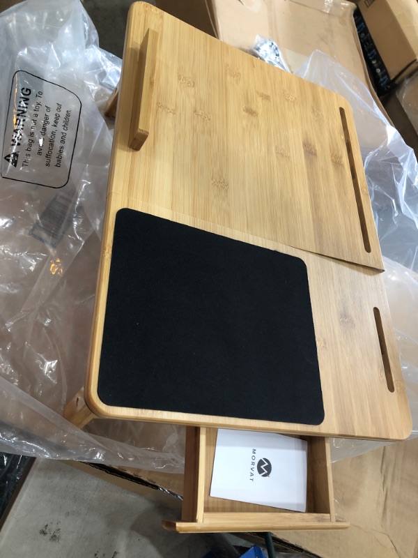 Photo 2 of MORVAT Laptop Lap Desk with Storage Bed Desk Lap Tray with Built in Mouse Pad Adjustable Laptop Stand for Bed Writing Desk Lap Desk Bed Table Laptop Desk with Magnetic Drawer 100% Natural Bamboo Wood
