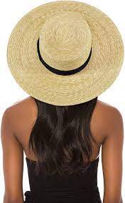 Photo 1 of FEMSÉE Straw Beach Hat - Sun Hats for Women and Men Flat Top Classic Boater Hat-One Size Fits All
