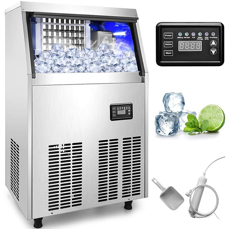 Photo 1 of DAMAGED TOUCH SCREEN, BENT ON TOP LEFT CORNER, VEVOR 110V Commercial Ice Maker 150 LBS in 24 Hrs Stainless Steel with 33lbs Storage Capacity 45 Cubes 
