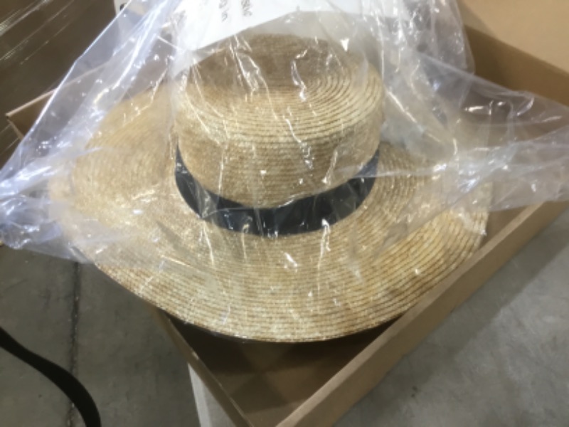 Photo 2 of FEMSÉE Straw Beach Hat - Sun Hats for Women and Men Flat Top Classic Boater Hat