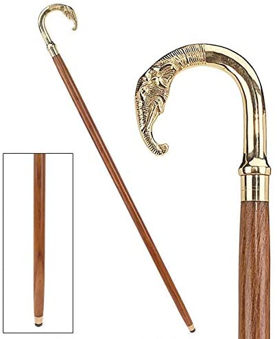 Photo 1 of Design Toscano Elephant Gentleman's Walking Stick, 36 Inch, Brass Handle and Hardwood Cane, Brass
