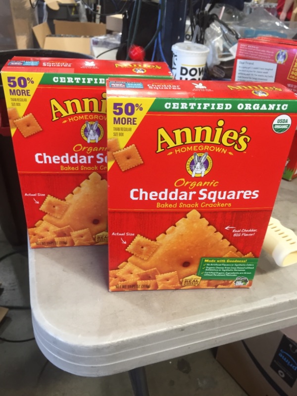 Photo 2 of 2 pack Annie's Organic Cheddar Squares Baked Snack Crackers
best by feb 25 2022