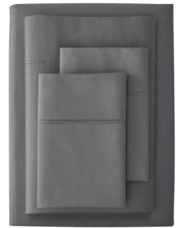 Photo 1 of 300 Thread Count Wrinkle Resistant Cotton Sateen 4-Piece Queen Sheet Set in Charcoal
