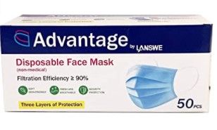 Photo 1 of 2 pack - Advantage by Lanswe - 3ply Blue Disposable Face Masks - 100 masks 