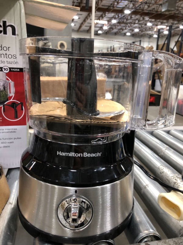 Photo 2 of DID NOT TURN ON- (FOR PARTS) Hamilton Beach Food Processor & Vegetable Chopper for Slicing, Shredding, Mincing, and Puree, 10 Cups - Bowl Scraper, Stainless Steel
