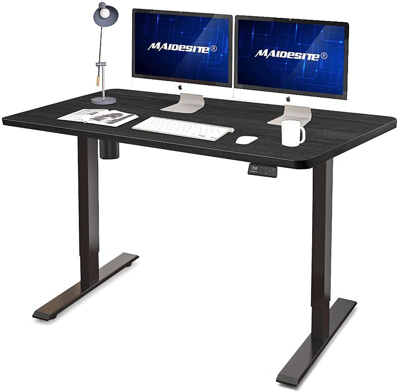 Photo 1 of MAIDeSITe Electric Standing Desk Adjustable Height Desk, 48 x 24 Inch Electric Stand Up Desk, Sit Stand Desk Home Office Desks with Whole-Piece Desktop, Black