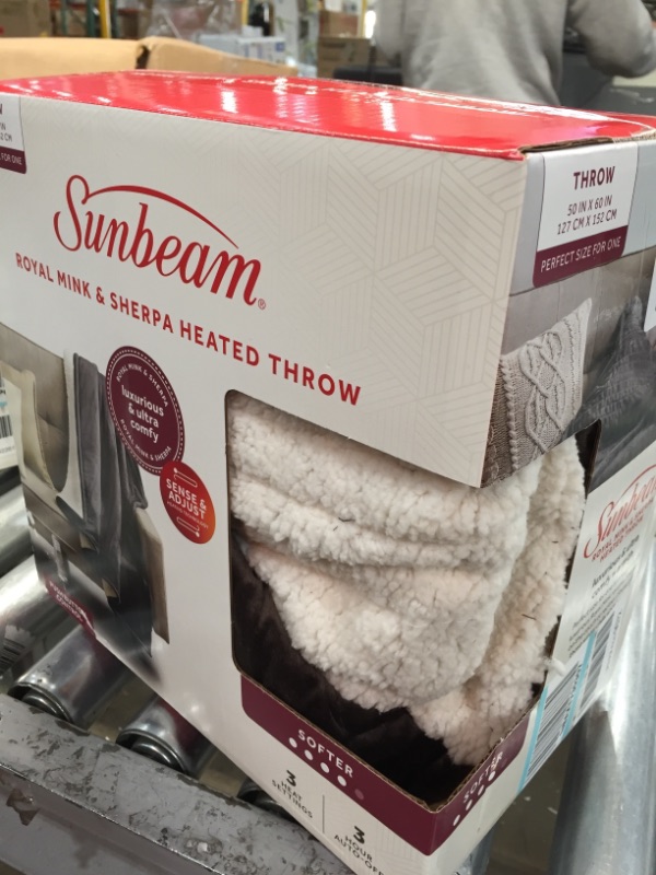 Photo 2 of **LIGHTLY USED**
Sunbeam Heated Throw Blanket | Reversible Sherpa/Royal Mink, 3 Heat Settings, Honey