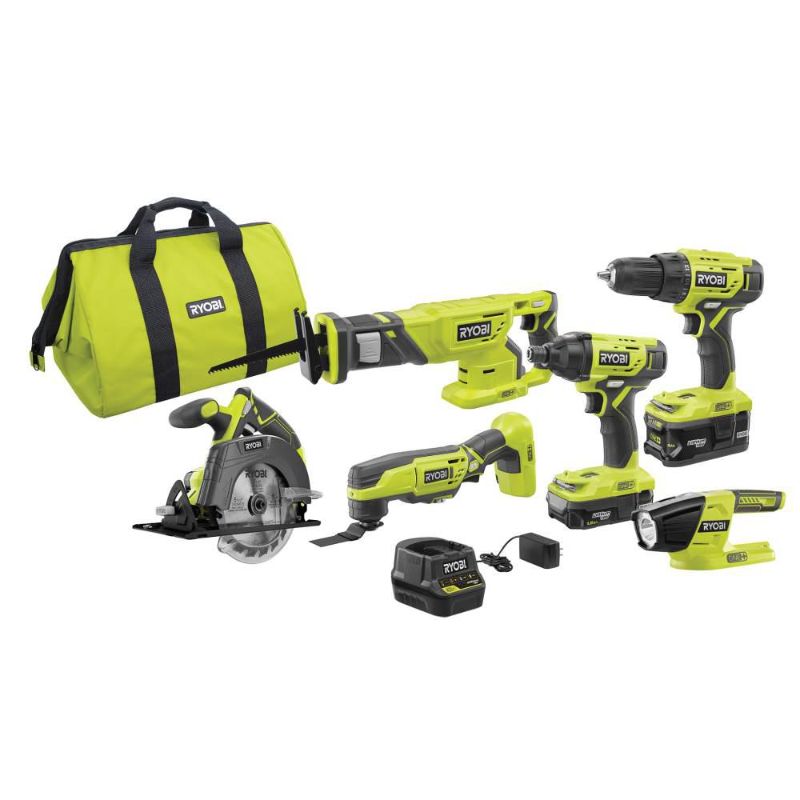 Photo 1 of **NEW**, **NEVER USED***
Ryobi P1819 18V One+ Lithium Ion Combo Kit (6 Tools: Drill/Driver, Impact Driver, Reciprocating Saw, Circular Saw, Multi-Tool, LED Worklight, 4.0 Ah &
