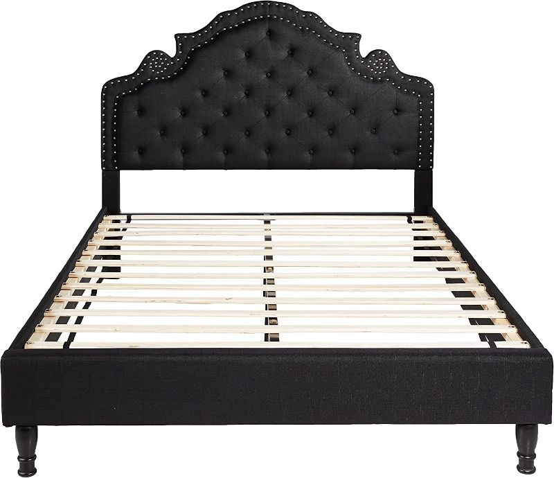 Photo 1 of **BOX 2 OF 2***, *****RAILS ONLY*****
HomeLife Premiere Classics 51" Tall Platform Bed with Cloth Headboard and Slats - Queen (Black Linen)