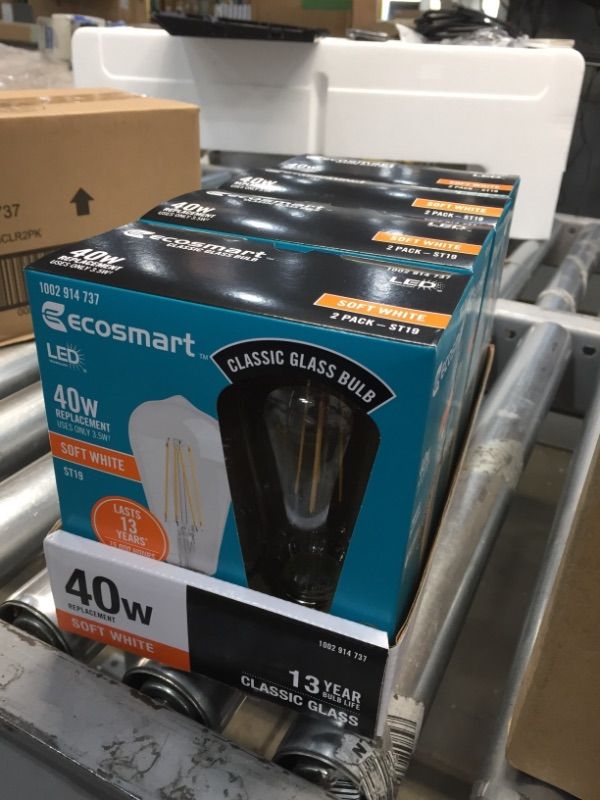 Photo 2 of ***SOLD AS IS***
40-Watt Equivalent ST19 Dimmable Clear Glass Filament Vintage Edison LED Light Bulb Soft White 4 (2-Pack)