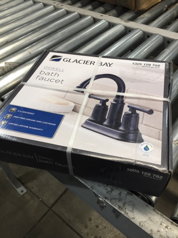 Photo 2 of ***FACTORY/STRAPPED/SEALED***
Glacier Bay Oswell 4 in. Centerset 2-Handle High-Arc Bathroom Faucet in Matte Black

