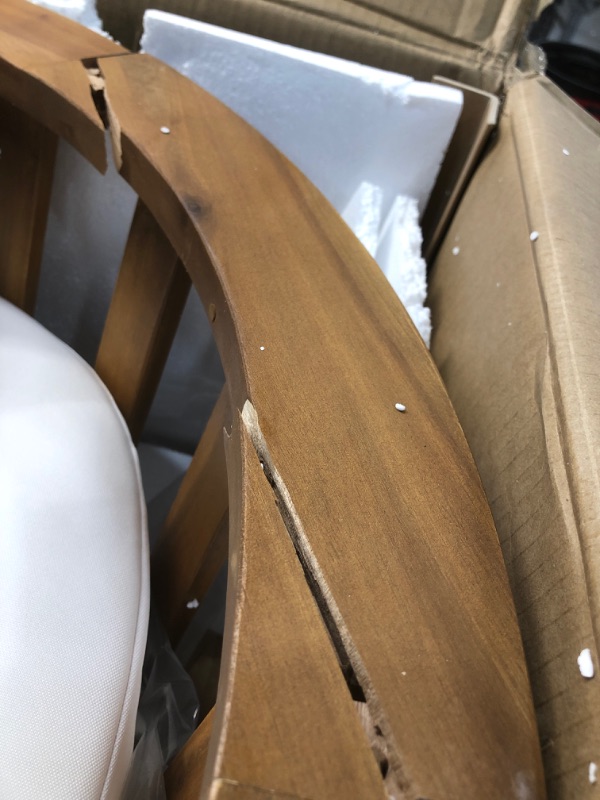 Photo 1 of **DAMAGED**
Wooden White Cushion Patio Chair 