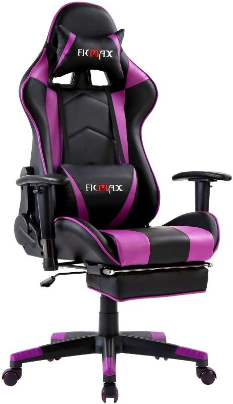 Photo 1 of Ficmax Massage Gaming Chair Ergonomic Computer Gaming Chair with Footrest Reclining Computer Chair High Back Gaming Desk Chair Racing Style Home Office Chair With Head and Lumbar Support(Black/Purple)
