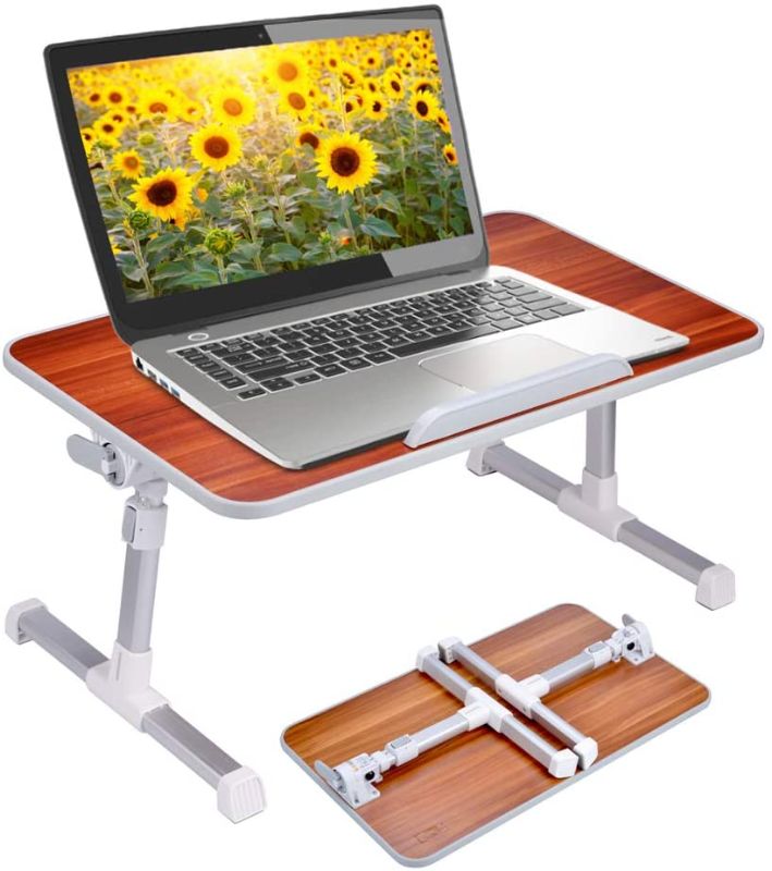 Photo 1 of Neetto Laptop Height Adjustable Bed Table, Portable Lap Desk with Foldable Legs, Breakfast Tray for Eating, Notebook Computer Stand for Reading Writing on Bed Couch Sofa Floor - American Cherry
